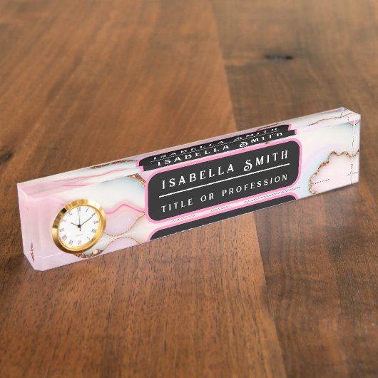 Porte-nom Pour Bureau Marbre rose clair Agate Collection moderne (Taille)