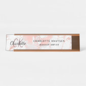 Porte-nom Pour Bureau Marbre rose or monogramme moderne professionnel (Devant)