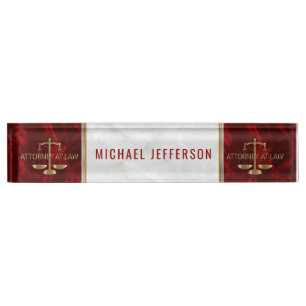 Porte-nom Pour Bureau Marbre rouge et blanc d'avocat -