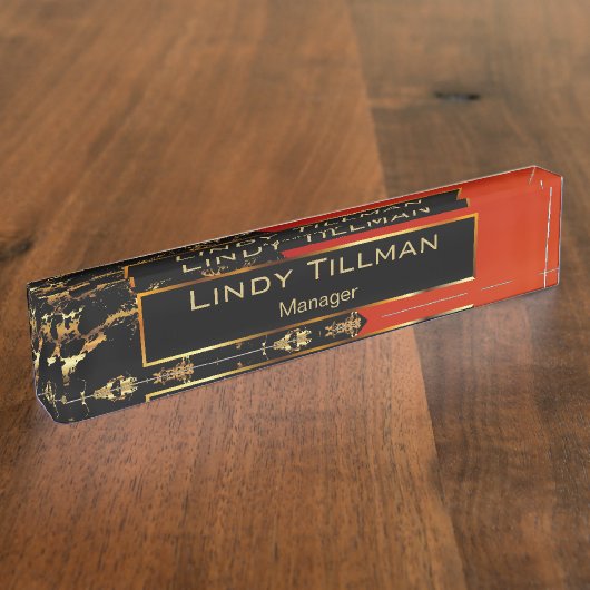 Porte-nom Pour Bureau Marbre rouge, noir et or (Taille)