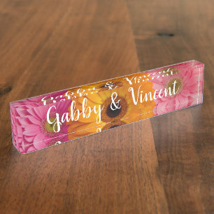 Porte-nom Pour Bureau Mariage floral Daisy Trio