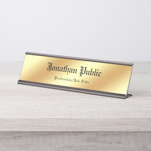 Porte-nom Pour Bureau Mariage Texte Script Calligraphie Modèle Gold Chic (Devant)