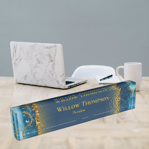 Porte-nom Pour Bureau Marine Blue & Gold Agate Géode Parties scintillant