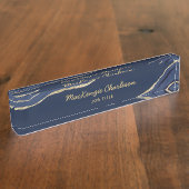 Porte-nom Pour Bureau Marine Blue Marble Agate Gold Parties scintillant  (Taille)