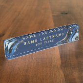 Porte-nom Pour Bureau Marine Blue Marble Agate Gold Parties scintillant  (Taille)