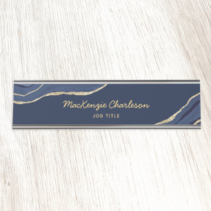 Porte-nom Pour Bureau Marine Blue Marble Agate Gold Parties scintillant 