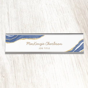Porte-nom Pour Bureau Marine Blue Marble Agate Gold Parties scintillant