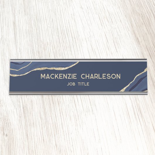 Porte-nom Pour Bureau Marine Blue Marble Agate Gold Parties scintillant 