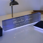 Porte-nom Pour Bureau Marine d'affaires moderne Blue Elegant Professionn<br><div class="desc">Luxe Executive Navy Blue Foil Métallic Acier Inoxydable minimaliste Entreprise Signature manuscrite Nom du script Plaque avec typographie en lettres blanches pour le monogrammed ajouter votre nom et votre profession ou titre d'emploi. La plaque de nom professionnel Foil Metal Business peut être customisée avec votre nom de signature. Veuillez contacter...</div>