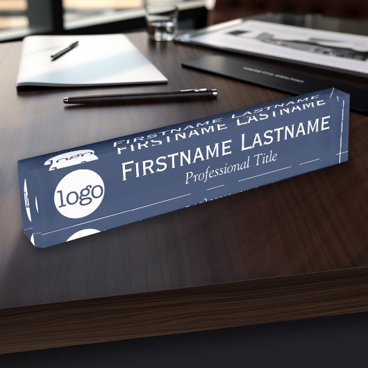 Porte-nom Pour Bureau Marine et Blanc - Logo, Nom, Titre Professionnel