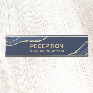Porte-nom Pour Bureau Marine Marbre bleu Agate Gold Parties scintillant