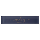Porte-nom Pour Bureau marine moderne bleu or Signature Monogramme (Devant)