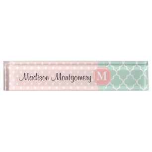 Porte-nom Pour Bureau Marocain rose de pois de la menthe décoré d'