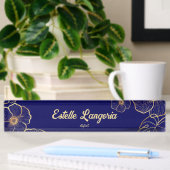 Porte-nom Pour Bureau Marque bleu marine florale dorée