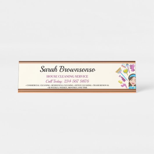 Porte-nom Pour Bureau Marque de nettoyage de caricatures Janitorial en i (Devant)