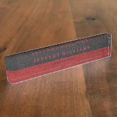 Porte-nom Pour Bureau Masculine Rouge cuir noir Accents (Taille)