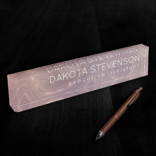 Porte-nom Pour Bureau Mauve Strata Dusty Rose et Rose Gold Agate