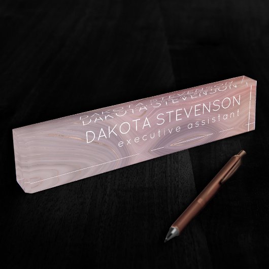 Porte-nom Pour Bureau Mauve Strata | Dusty Rose Rose Gold Agate