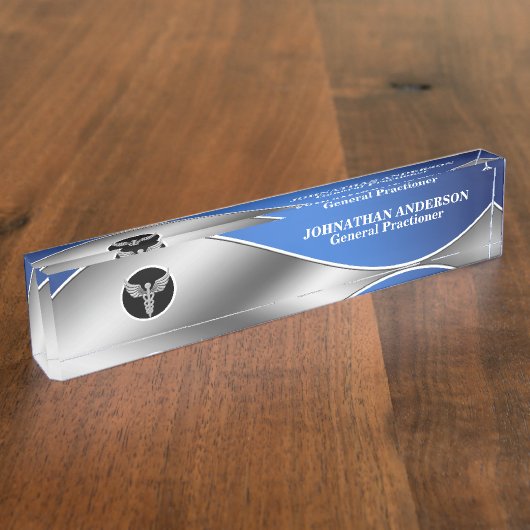 Porte-nom Pour Bureau Médecin Médicale santé argent caducs bleu (Taille)