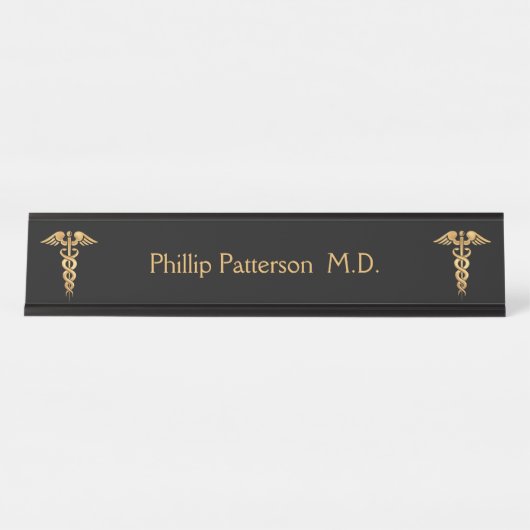 Porte-nom Pour Bureau Médecin ou noir et or d'infirmière (Devant)