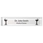 Porte-nom Pour Bureau Médicale couteau noir Hygieia Caduceus blanc (Devant)