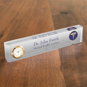Porte-nom Pour Bureau Médicale Gold Professional Caduceus Blue