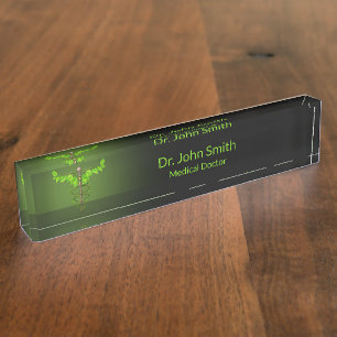 Porte-nom Pour Bureau Médicale holistique alternatif Caduceus Feuilles v