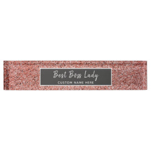 Porte-nom Pour Bureau Meilleure Parties scintillant d'or de la Rose Lady
