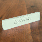 Porte-nom Pour Bureau Menthe Green Feminine Minimale Script Nom personna (Taille)