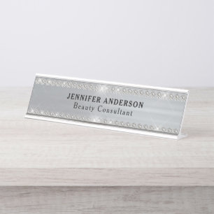 Porte-nom Pour Bureau Métal Argent Et Diamant De Parties scintillant