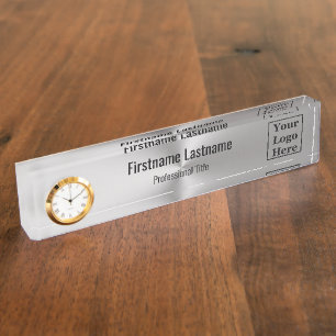 Porte-nom Pour Bureau Métal brossé moderne Regardez votre logo ici