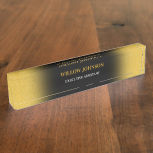 Porte-nom Pour Bureau Metallic Gold & Black Modern Business Executive