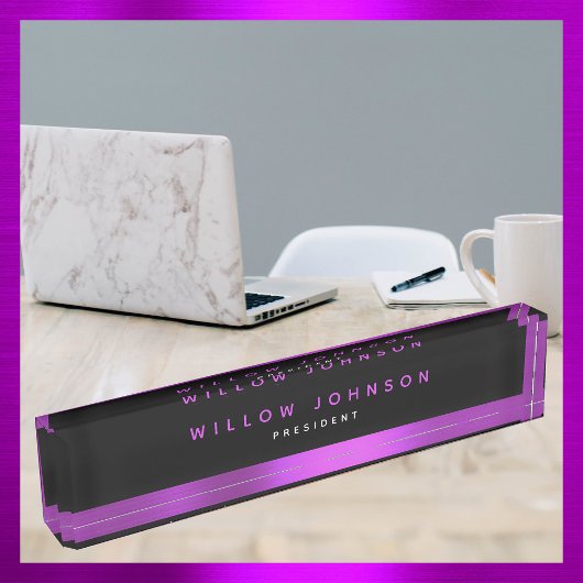 Porte-nom Pour Bureau Metallic Purple Classy Executive Business Cadeau
