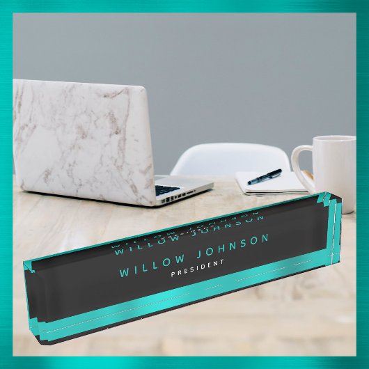 Porte-nom Pour Bureau Metallic Turquoise Classy Executive Business Cadea