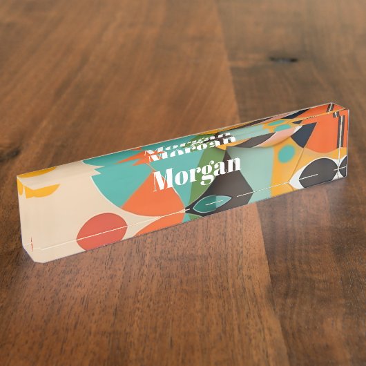 Porte-nom Pour Bureau Mid Century Art moderne Monogramme ou nom, géométr (Taille)