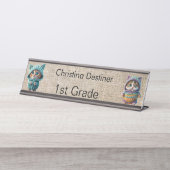 Porte-nom Pour Bureau Mignonne 2 images chat Enseignant (Devant)