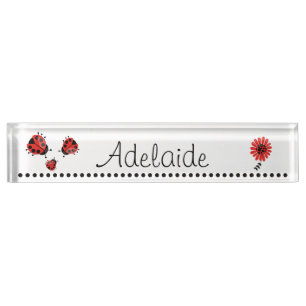 Porte-nom Pour Bureau Mignonne coccinelle rouge moderne personnalisée