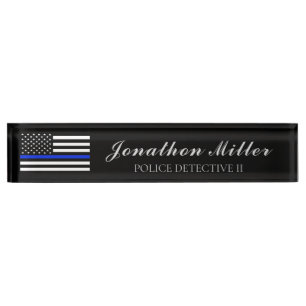 Porte-nom Pour Bureau Mince Ligne bleue Police Officier Drapeau américai