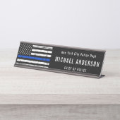 Porte-nom Pour Bureau Mince Ligne bleue Police Officier Drapeau américai (Devant)