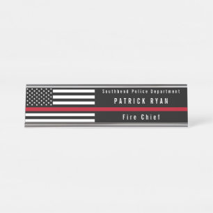 Porte-nom Pour Bureau Mince Red Line Firefighter Drapeau Étoiles rayures