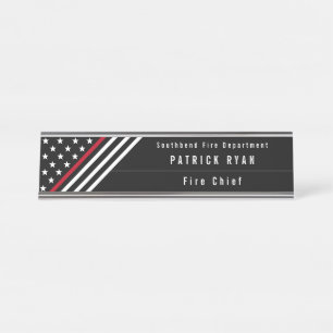 Porte-nom Pour Bureau Mince Red Line Firefighter étoiles rayures Monogra