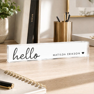 Porte-nom Pour Bureau Minimal Bonjour Moderne Cœur Propre Simple Blanc