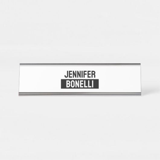 Porte-nom Pour Bureau Minimalist Black & White Plain Elegant Modern Name (Devant)
