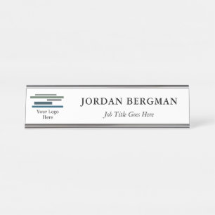 Porte-nom Pour Bureau Minimaliste blanc Nom du logo Titre