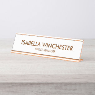 Porte-nom Pour Bureau Minimaliste blanc rose or titre élégant chic