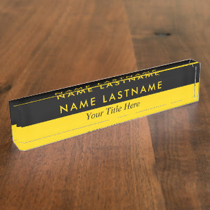 Porte-nom Pour Bureau Minimaliste Gras Simple Jaune et Noir