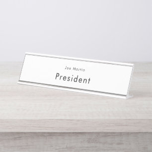 Porte-nom Pour Bureau Minimaliste Professionnel Noir & Blanc