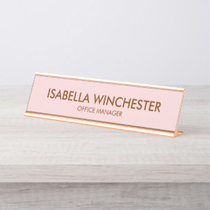 Porte-nom Pour Bureau Minimaliste rose rose rousse titre chic élégant