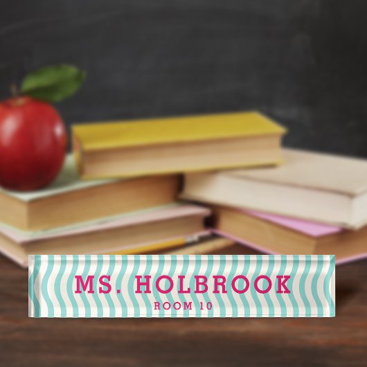 Porte-nom Pour Bureau Mod Aqua Motif de vague géométrique Enseignant