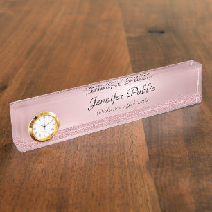 Porte-nom Pour Bureau Modèle de script de Parties scintillant Gold Rose